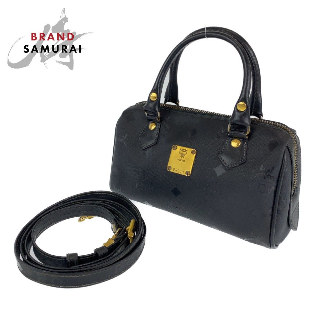 MCM エム・シー・エム ロゴグラム ブラック 黒 ゴールド金具 レザー 