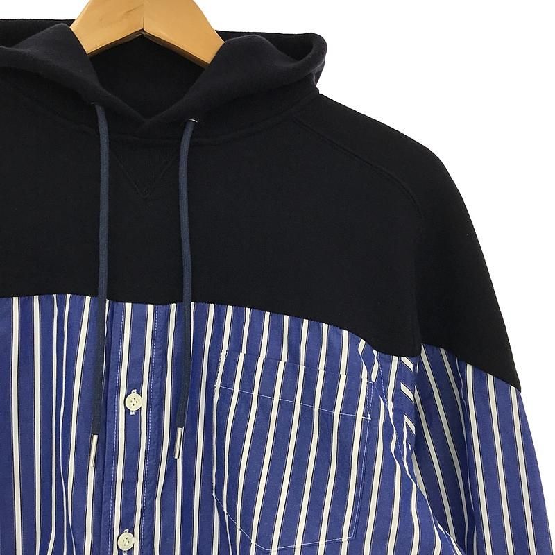 sacai - sacai / サカイ | 2020SS | ストライプシャツ ドッキング プルオーバーパーカー | 2 | ネイビー / ブルー | レディース sacai / サカイ | 2020SS | ストライプシャツ ドッキング プルオーバー
