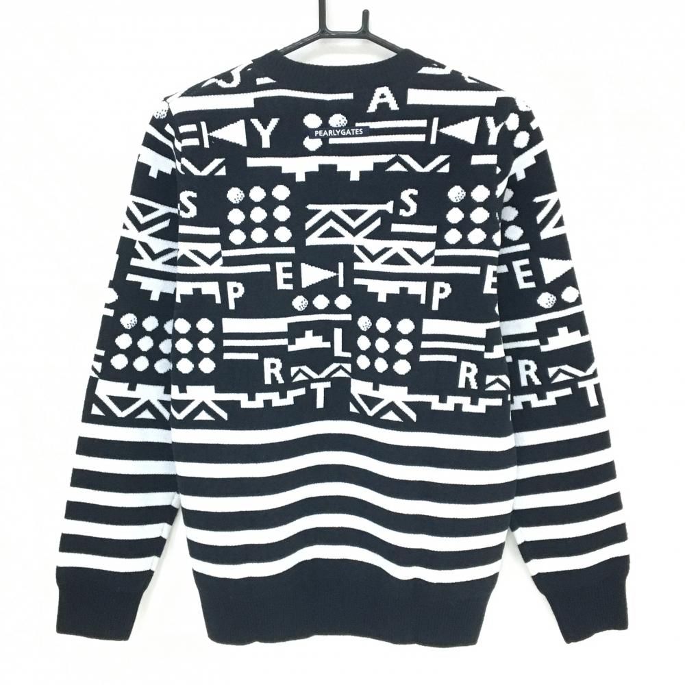 パーリーゲイツ セーター 黒×白 総柄 ニット メンズ 4 M ゴルフウェア PEARLY GATES
