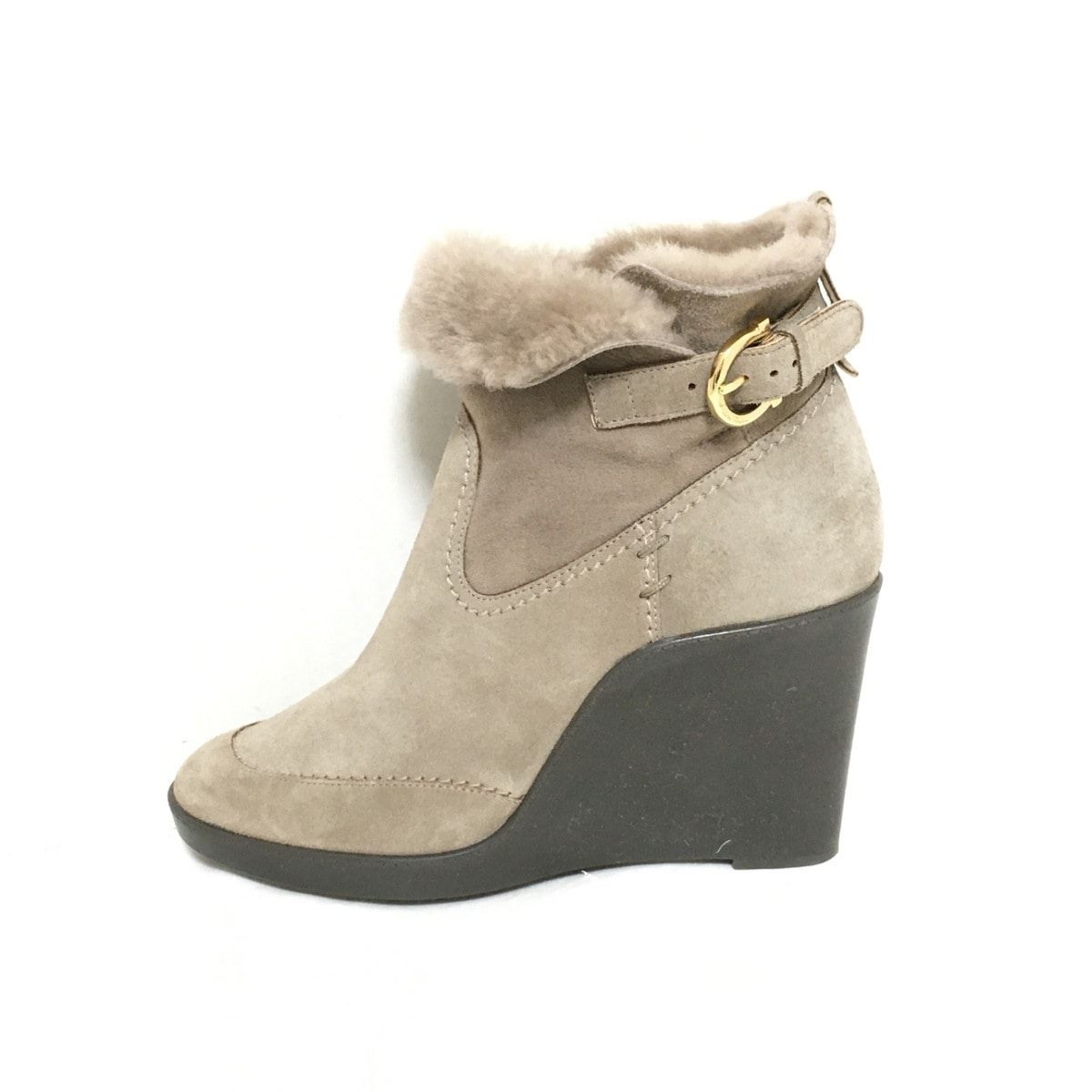 サルバトーレフェラガモ ショートブーツ　ムートン グレーベージュ ガンチーニ サルバトーレフェラガモ ショートブーツ ムートン グレーベージュ