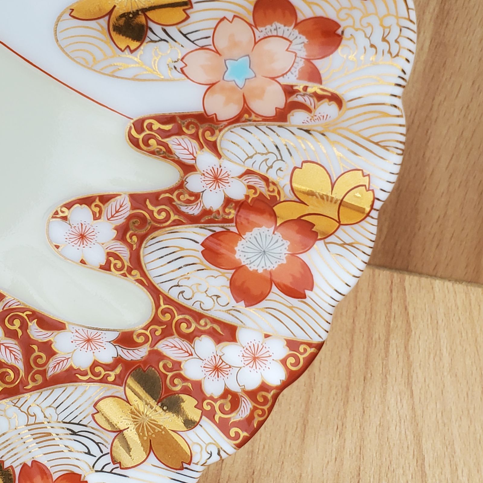 EL5】深川製磁 飾り皿 不二乃しるべ 染錦 富士山 鳳凰 桜 木