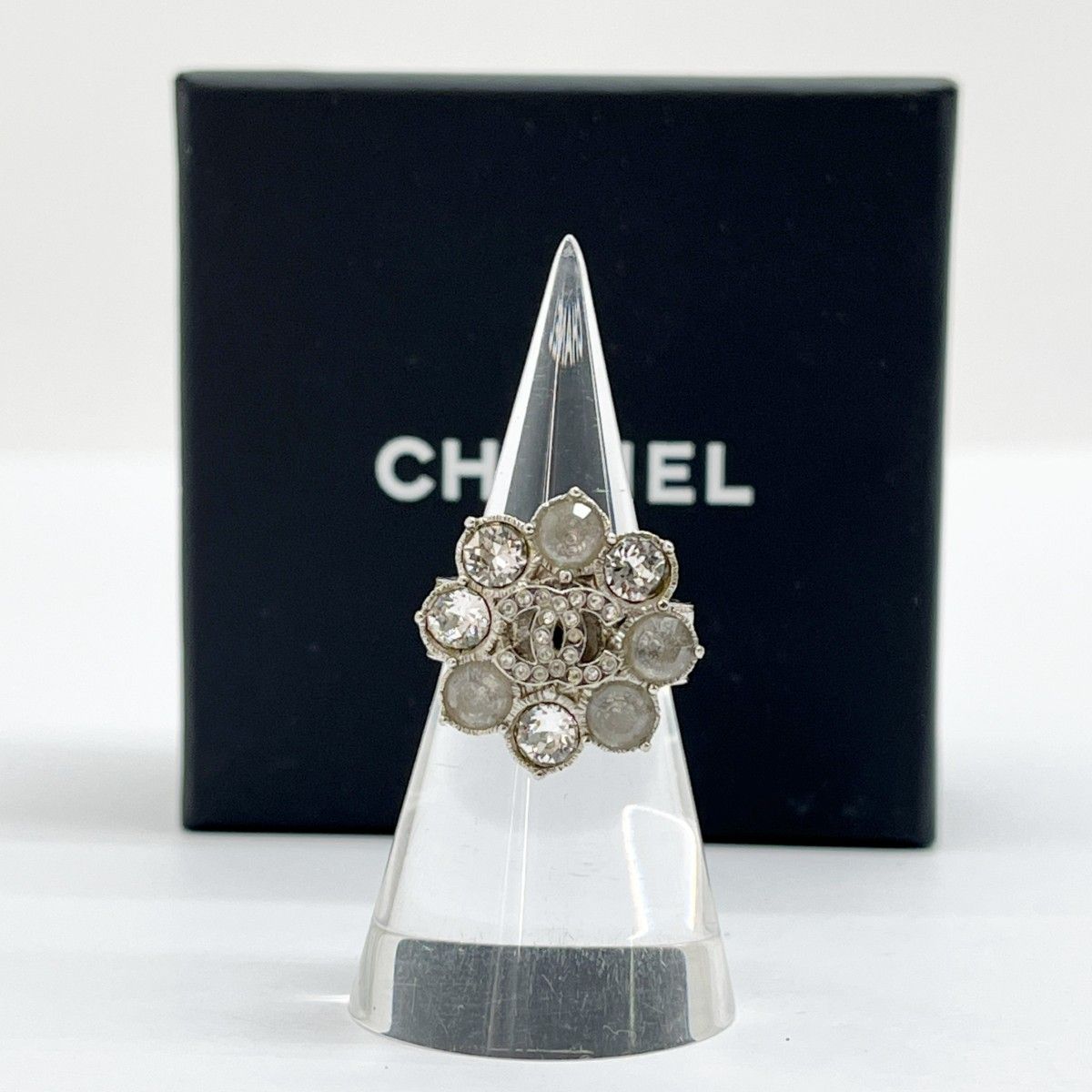 ◆◆CHANEL シャネル ココマーク リング ラインストーンリング 花 12号 B15A シルバー