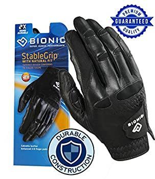 改良版 2倍長持ち Bionic StableGrip メンズ ブラック ゴルフグローブ 特許取得済 安定グリップ 本物のカブレーターレザー 整形外科医による自然
