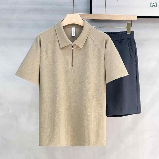 [2XL ]秋冬 コーデ メンズ  服 シンプル ファッション オシャレ 大人 かっこいい 大きいサイズ ストリート 紳士服  ヘビー 半袖 ポロシャツ アメリカン カジュアル ジッパー ハーフスリーブ T 