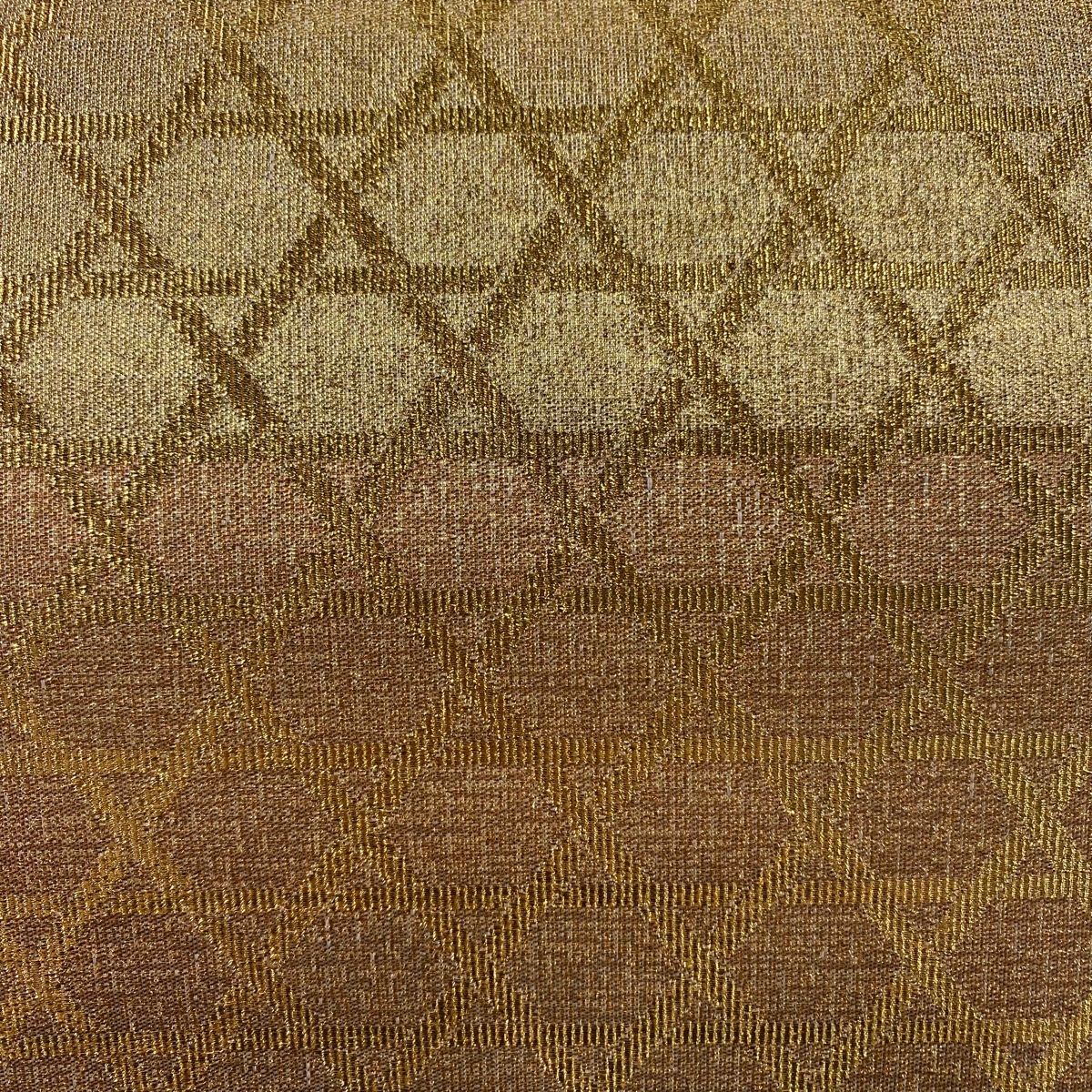 袋帯 秀品 籠目 段縞 箔 金色 全通 正絹