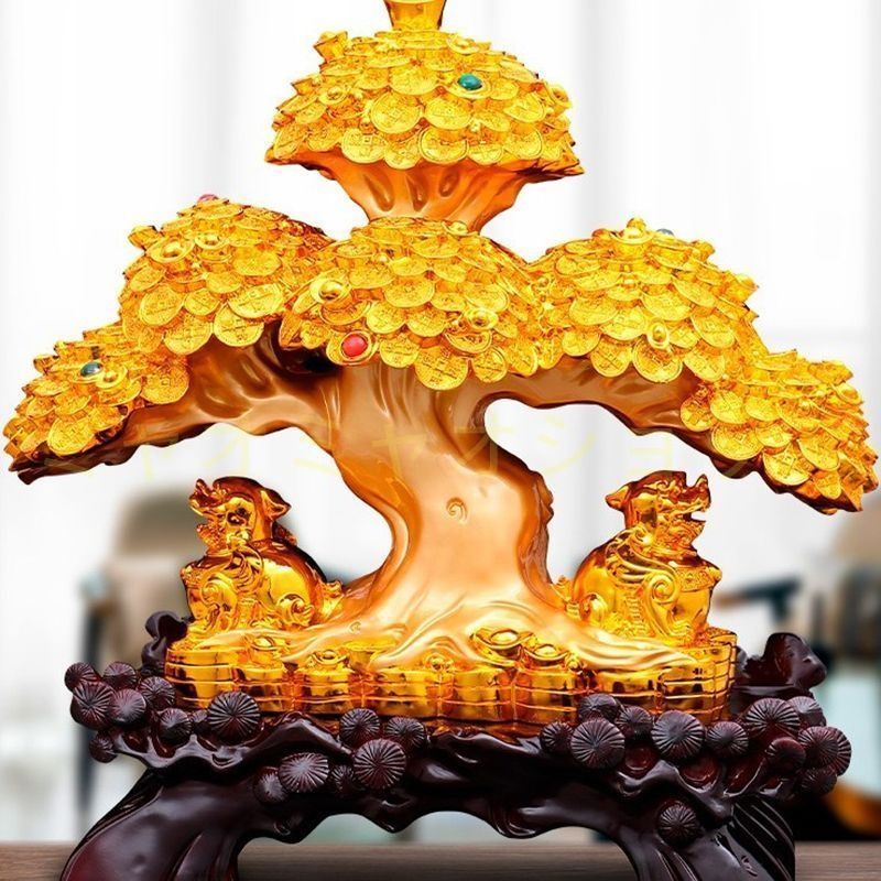 金のなる木 金色 ゴールド 黄金 招財樹 富 繁栄 樹脂素材 玄関 リビング 風水 縁起物 贈り物 プレゼント 感 運 開運 商売繁盛 黄金 オブジェ 置物 インテリア NEXPOTALLINN_EU