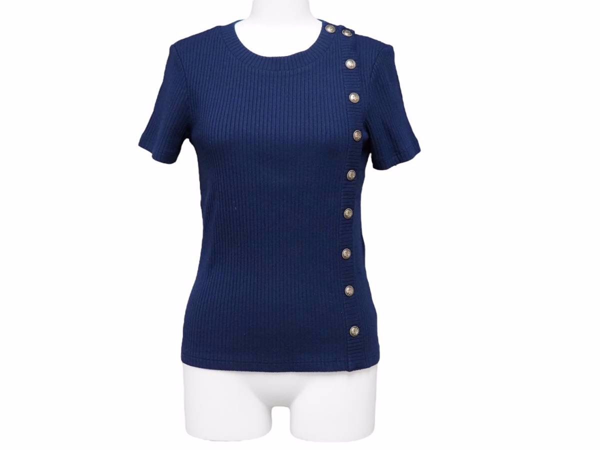 CHANEL◆半袖カットソー/42/--/BLU/P59079V40761 極美品 CHANEL シャネル 半袖 ニット Tシャツ ネイビー トップス