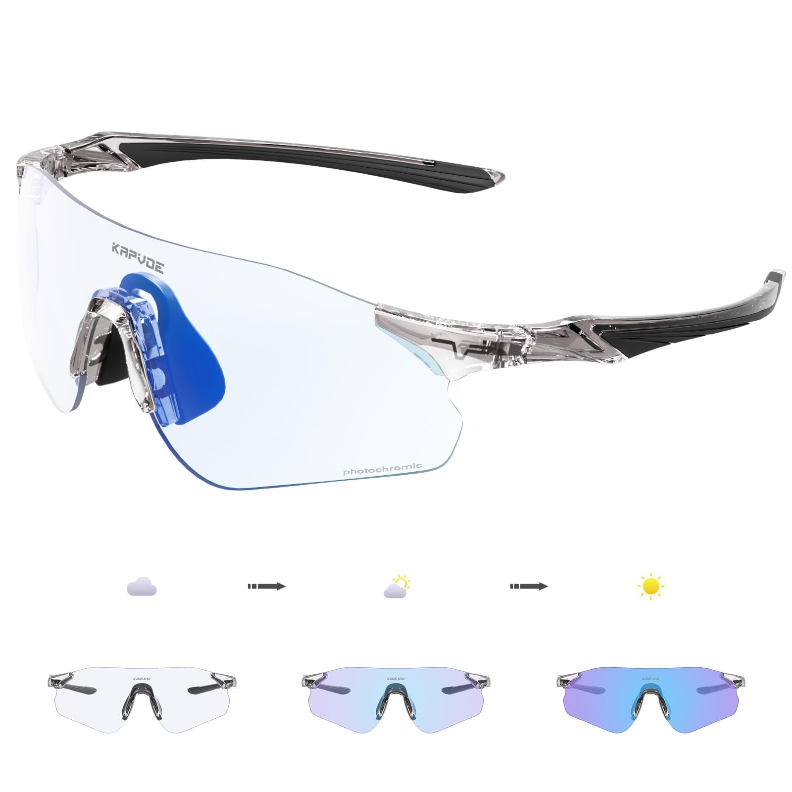 KAPVOE スポーツサングラス メンズ レディース 調光レンズ 軽量TR90フレーム UV400紫外線カット サイクリング ランニング マラソン MTB 登山 対応サングラス