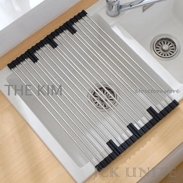 水切りラック 水切り台 折りたたみ コンパクト シンク上 シンク渡し 収納 お皿 調理台 便利 ステンレス キッチン収納 折り畳み たためる 丸める 登場