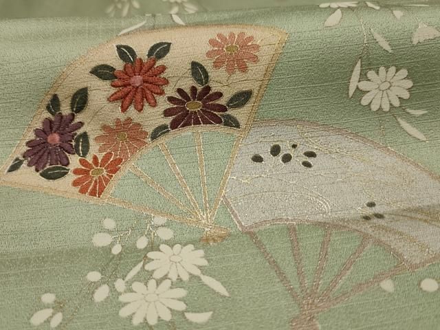 平和屋着物□上質な小紋 扇面枝花文 金彩 正絹 逸品 AAAR0389jd