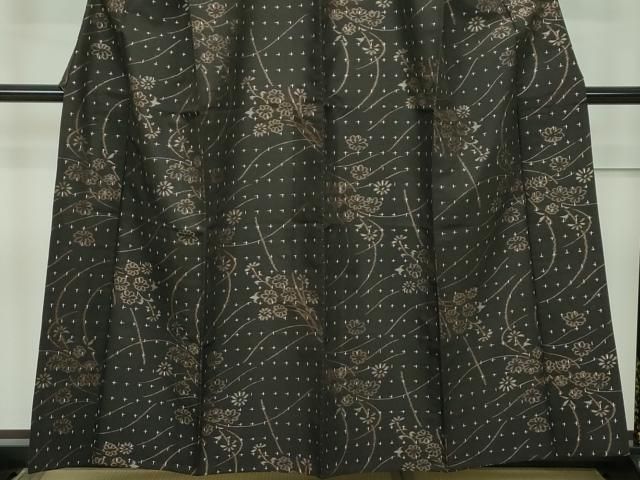 平和屋本店□極上 久留米絹大島 久留米絣 単衣 泥染め 草花文 田中豊作  