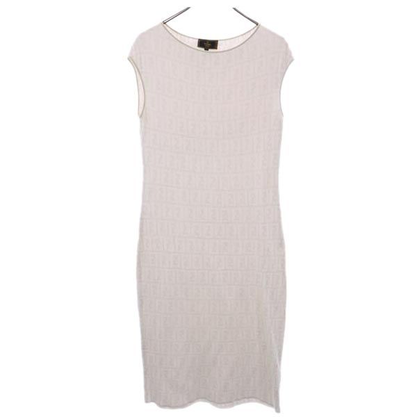 フェンディ イタリア製 ロゴ総柄 ワンピース 42 アイボリー系 FENDI  