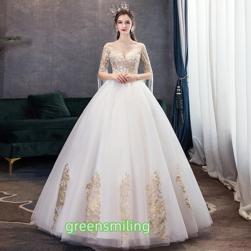 ウェディングドレス 結婚式 二次会 ホワイト プリンセスライン 花嫁 ウェディング プリンセスドレス 白ドレス ロングドレス 披 登場 ZZ520