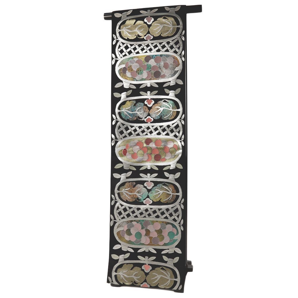 袋帯 正絹 中古 リサイクル 黒地 引箔古代錦 葡萄唐草 引箔糸 西陣織