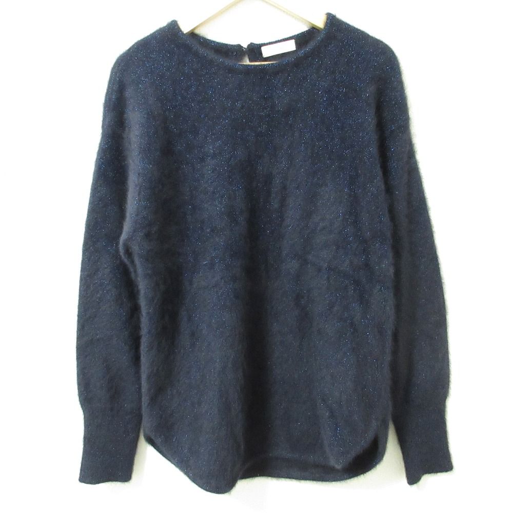 24AW デプレ トゥモローランド フォックスカシミヤ クルーネックプルオーバー ラメ糸 長袖 ニット セーター F ネイビー レディース 古着