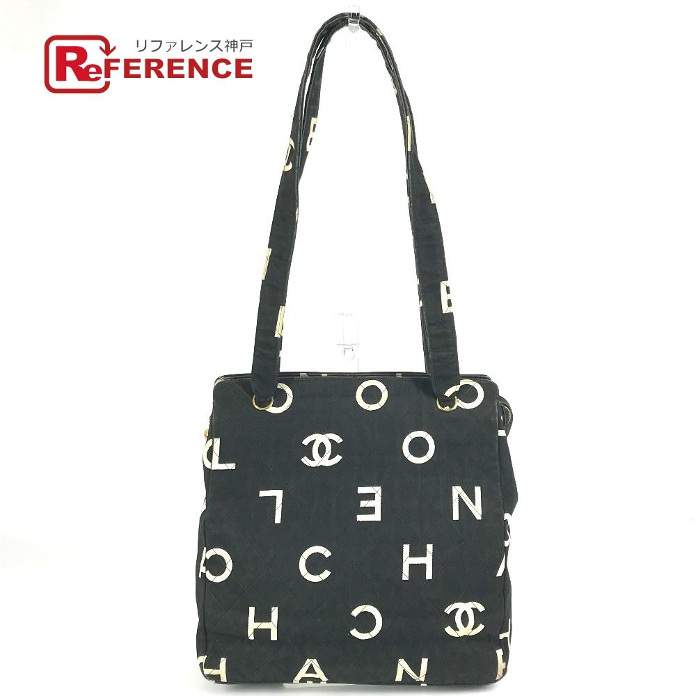 CHANEL シャネル ショルダーバッグ ロゴ 総柄 レザー|キャンバス ブラック