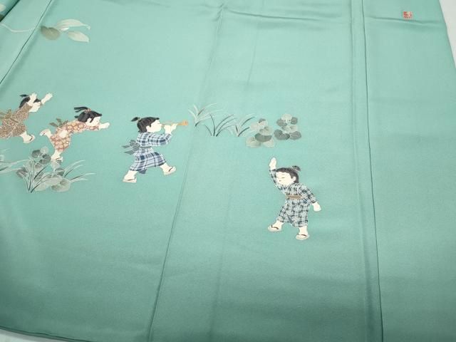 平和屋着物●十日町友禅作家　関口遼一　訪問着　童子遊び　正絹　逸品　CAAS8478vf 平和屋着物○十日町友禅作家 関口遼一 訪問着 童子遊び 正絹 逸品