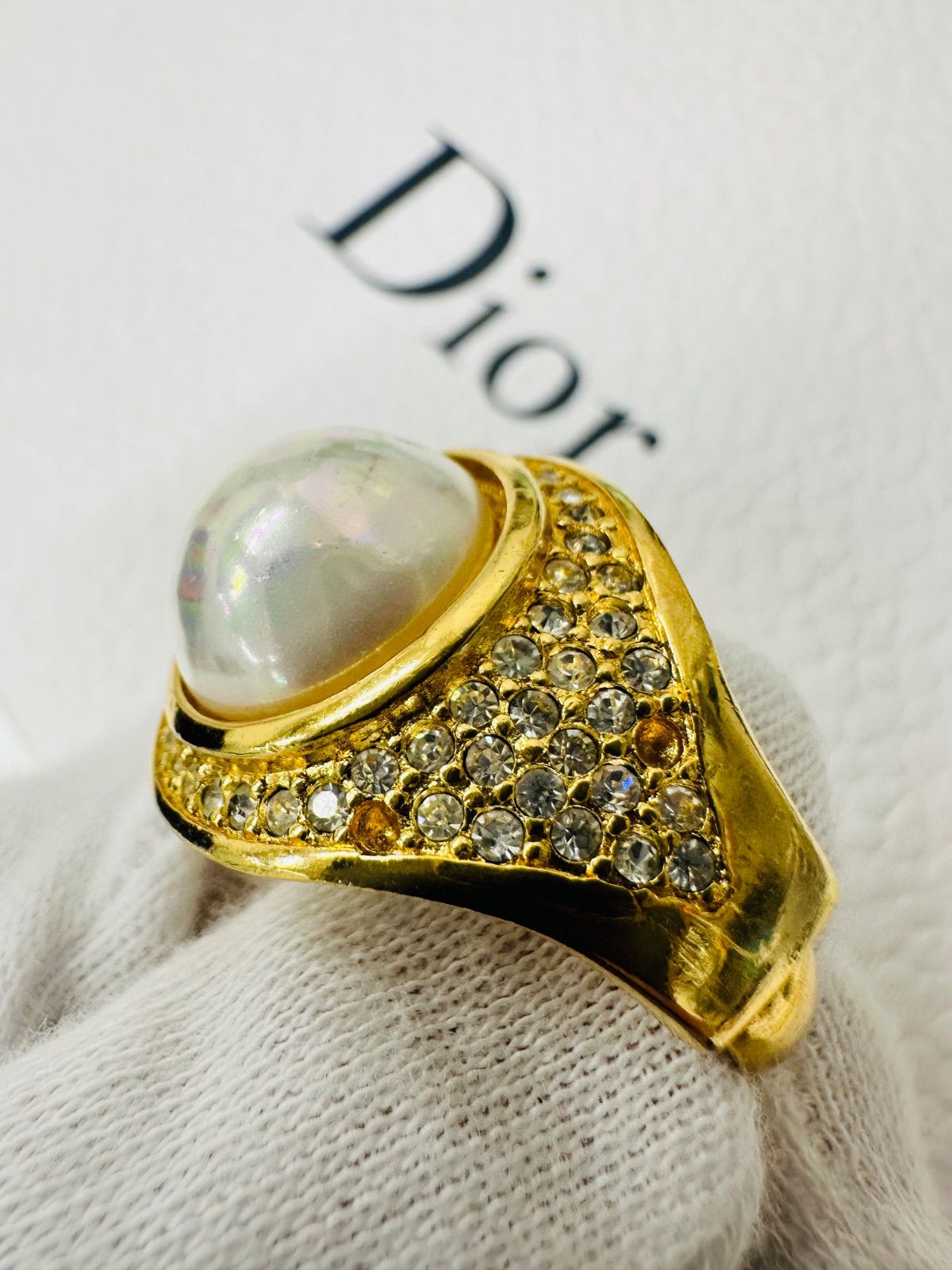 Christian Dior クリスチャンディオール パールラインストーンリング Christian Dior - ◇ディオール◇ CD ロゴ / ラインストーン