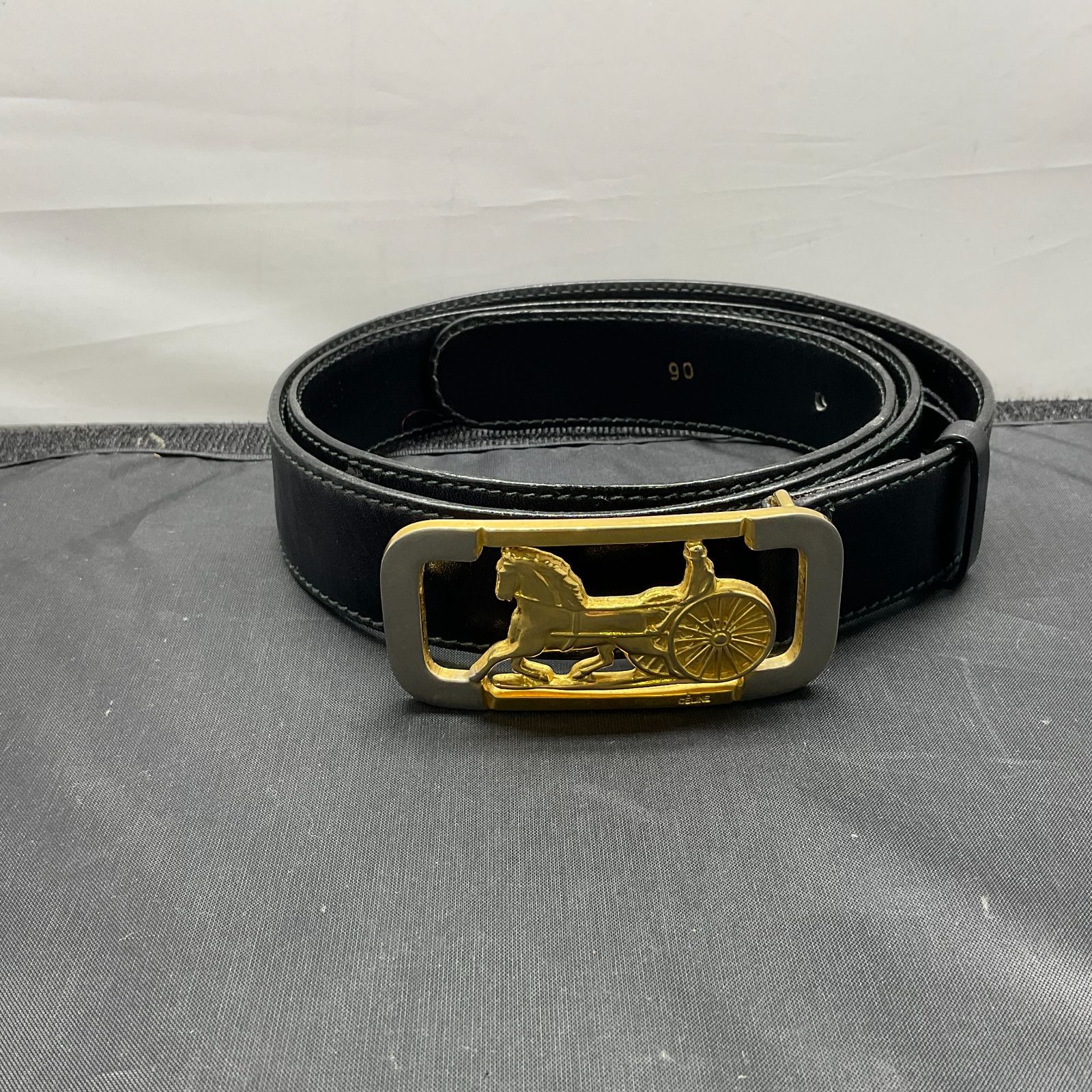 セリーヌ ベルト 馬車金具 90サイズ ブラック【B25021769】#1 【CELINE