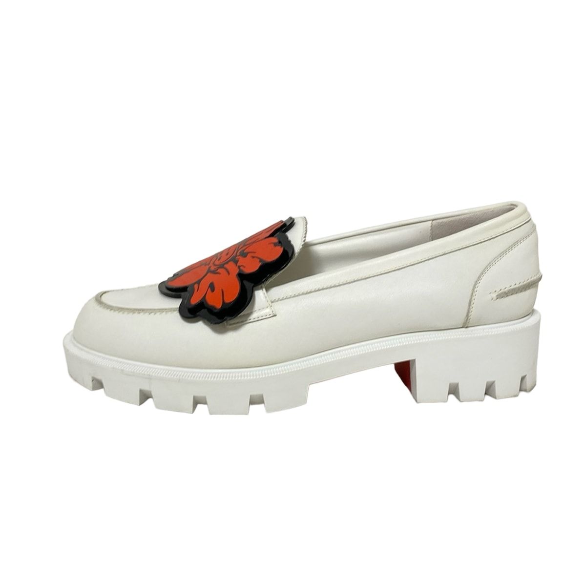 CHRISTIAN LOUBOUTIN クリスチャンルブタン ローファー 39 レディース - 白×レッド×黒 フラワー 花 レザー