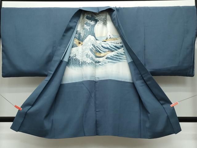 平和屋着物○男性 色無地 アンサンブル 鉄御納戸色 キングサイズ 正絹