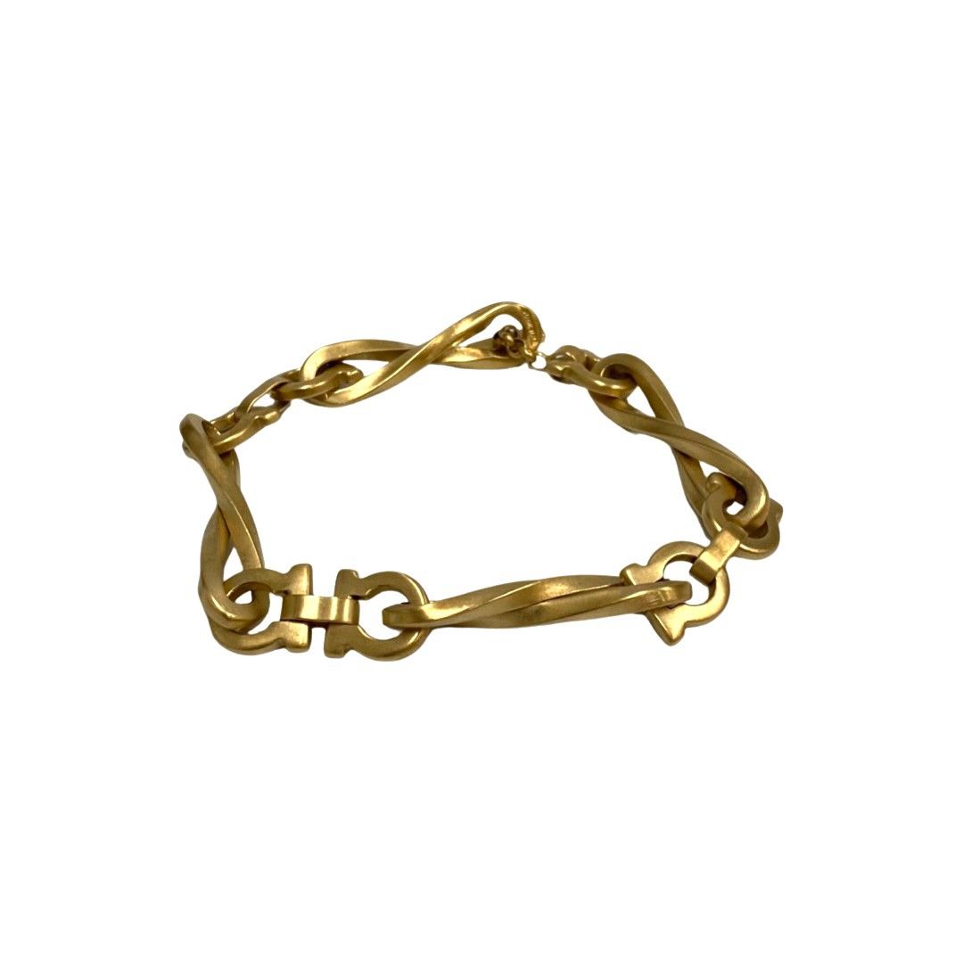 【レザー保存袋】 FERRAGAMOガンチーニ　ゴールド　バングル　ブレスレット ほぼ未使用 保存袋付 Salvatore Ferragamo フェラガモ