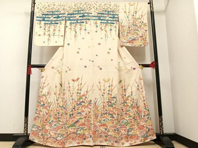 平和屋着物□訪問着 枝花文 たたき染め 金彩 正絹 逸品
