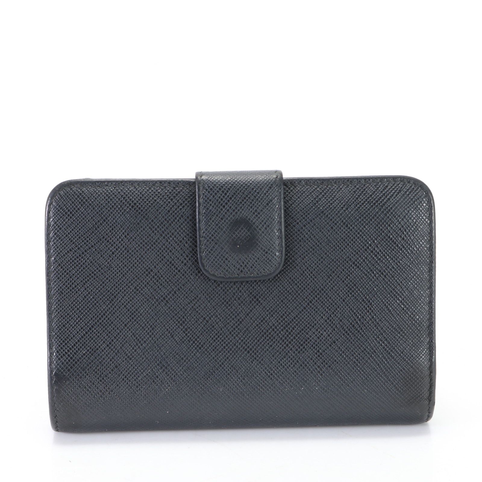 美品 プラダ サフィアーノ レザー 二つ折り 財布 本革 ウォレット ロゴ ブラック 黒 婦人 レディース EHM K14-9
