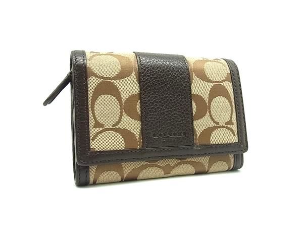 ■美品■ COACH コーチ シグネチャー キャンバス×レザー 二つ折り 財布 ウォレット レディース ブラウン系 DJ5163
