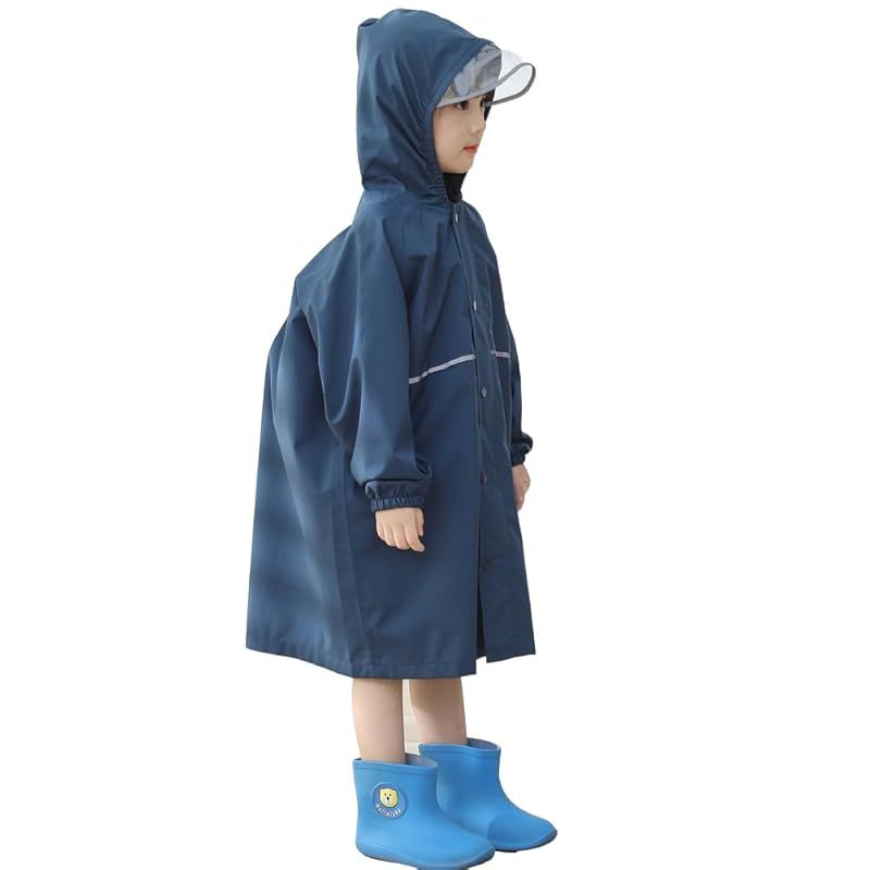 [Yolrky] キッズ レインコート 女の子 男の子 ランドセル 子供 レインウエア レインポンチョ 通園 通学 遠足 梅雨対策 (ネイビー， 2XL) 0