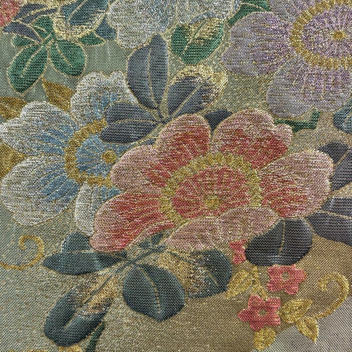 袋帯 秀品 桜 霞 金糸 ラメ箔 薄緑 六通 正絹 【中古】 - メルカリ