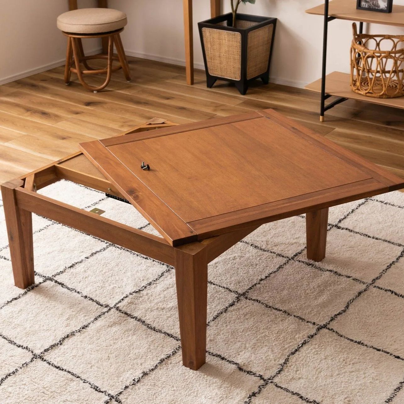 天然木 正方形 こたつテーブル 幅75cm センターテーブル ローテーブル 石英管 こたつ 炬燵