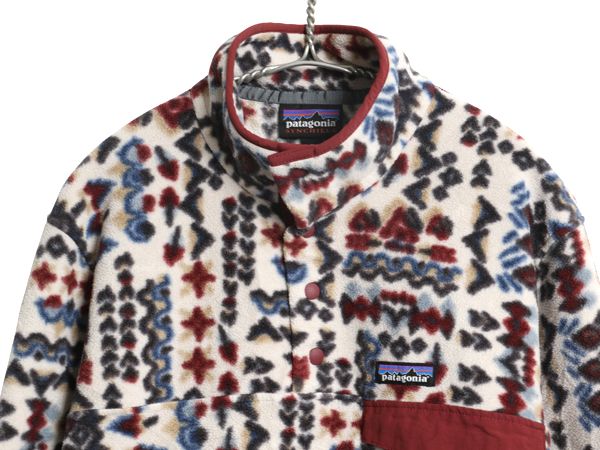 なクーポン配布中! パタゴニア 総柄 ライトウェイト シンチラ スナップT メンズ M 古着 22年製 プルオーバー フリース ジャケット ブルゾン マルチ