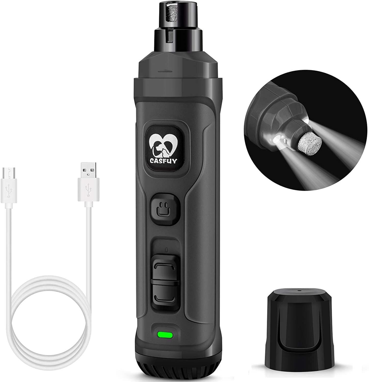 - 新バージョン 2スピード 2つのLEDライト付き 強力な電動ペット用爪切り プロフェッショナル Casfuy犬爪切り電動ー 静かで痛みのない足のグルーミングとスムージング 小中大型犬と猫用…