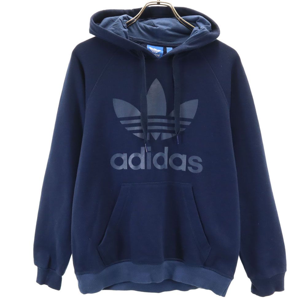 アディダス 日本製 トレフォイルロゴ 長袖 パーカー M ブルー adidas 裏起毛 メンズ