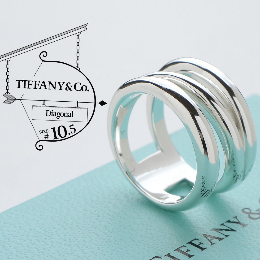 美品 TIFFANY&Co. ティファニー ダイアゴナル リング 10.5号 90’s ヴィンテージ スパイラル ワイド スターリング シルバー AG  925 指輪