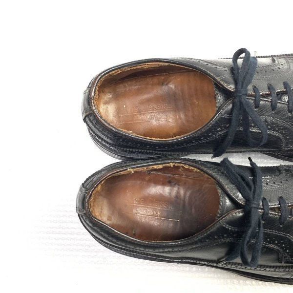 70s-80s?★JCペニー★サイズ9.5 D★27.0-27.5cm★ロングウィングチップ アメリカンフルブローグ★黒 ブラック◆is6-25 70s-80s?☆JCペニー☆サイズ9.5 D☆27.0-27.5cm☆ロングウィングチップ