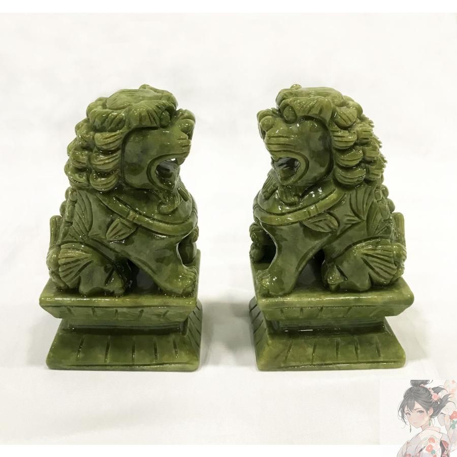 新品未使用】獅子 狛犬 シーサー 翡翠 天然石 置物 オブジェ