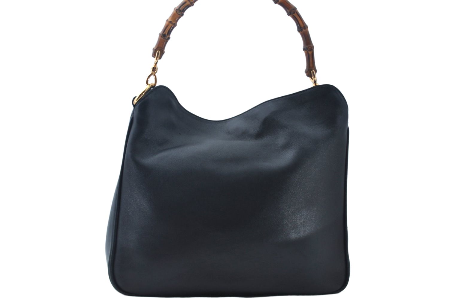 GUCCI グッチ ヴィンテージ バンブー ショルダーハンドバッグ 財布 レザー ブラック ジャンク 6048M