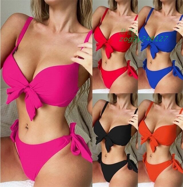 ビキニ セクシー シンプル 無地 ブラジリアン パッド付き 海ビーチ ハイウエスト 海水浴 水着 ハイレグ サイドリボン スイムウェア プール リボン zog3y240127
