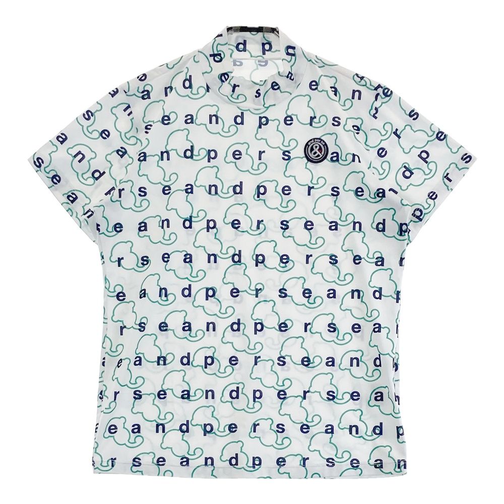 サイズ：M AND PER SE アンパスィ 2024年モデル ハイネック 半袖Tシャツ イエロー 総柄 ホワイト系 [240101503725] ゴルフウェア レディース ストスト サイズ：M AND PER SE アンパスィ 2024年モデル ハイネック 半袖