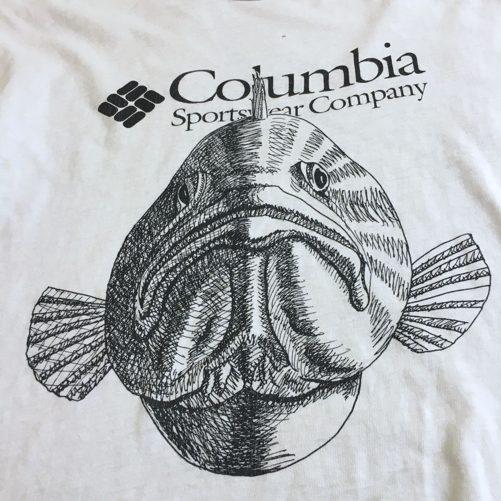 90s USA製 Columbia Fish Double sided print T-shirt コロンビア 魚 