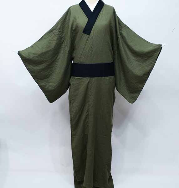 浴衣 6点セット 男性用 ダブルガーゼ生地 綿100％ Lサイズ 角帯 下駄 信玄袋 腰紐2本 NO40396-02