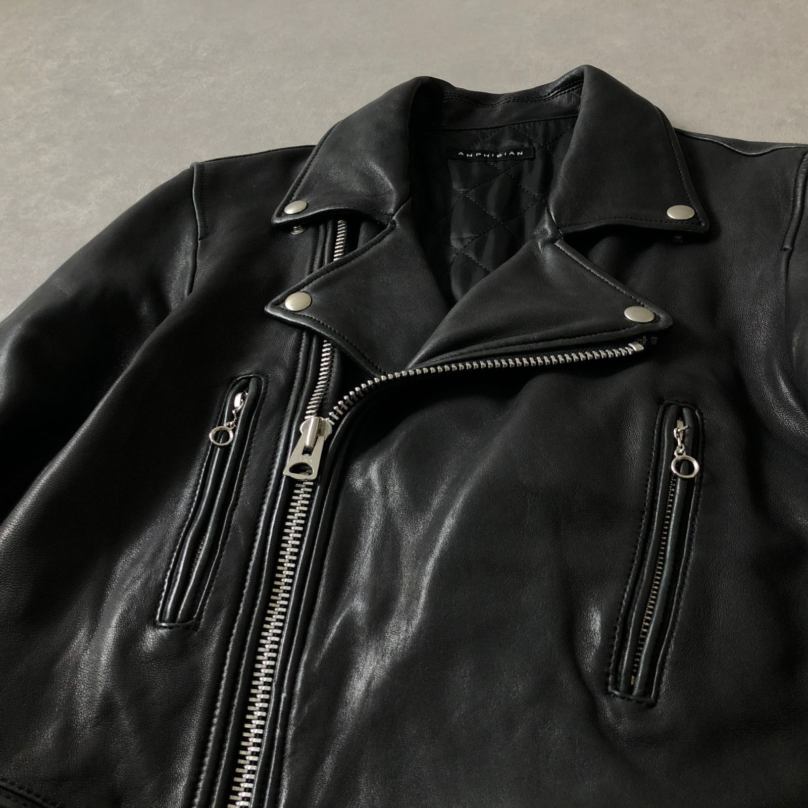 amphibian ラムレザー羊革ライダースジャケットLサイズ