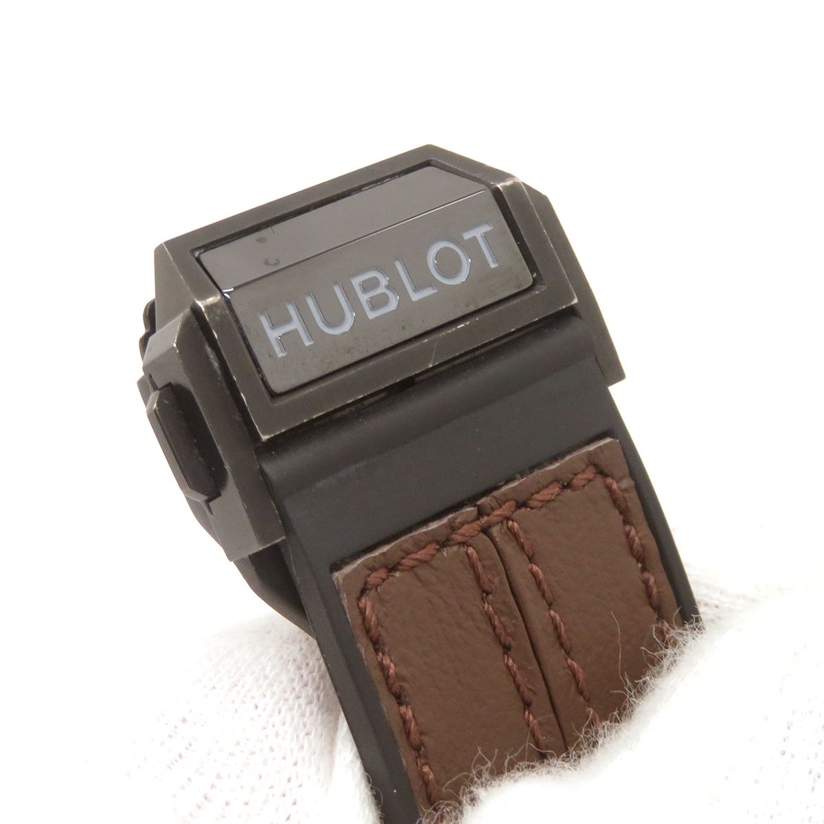 ウブロ HUBLOT 腕時計パーツ ビッグバン ウニコ 411用 レザー×ラバーバンド レザー ラバー 純正SS製バックル ブラウン 純正 ベルト SS製バックル付 交換 替え 予備 28mm ブラウン 茶 【中古】