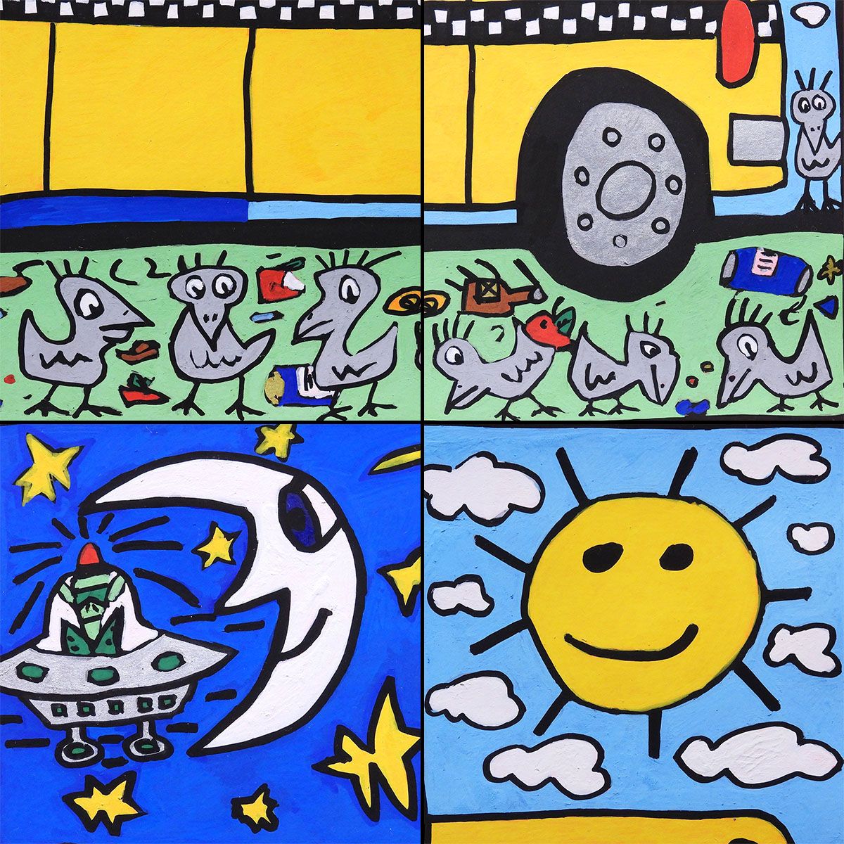 ジェームス・リジィ タクシー 風景画 ポップアート 特別額装 原画 絵画 真作 ジェームス・リジィ A taxi and some pigeons 風景画 タクシー