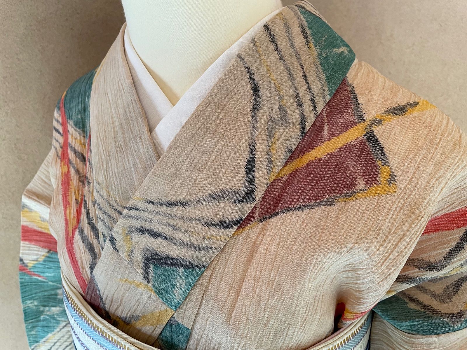 平和屋着物○前田仁仙 仁仙更紗 小紋 牡丹菊花文 正絹 逸品 CAAS7456yc