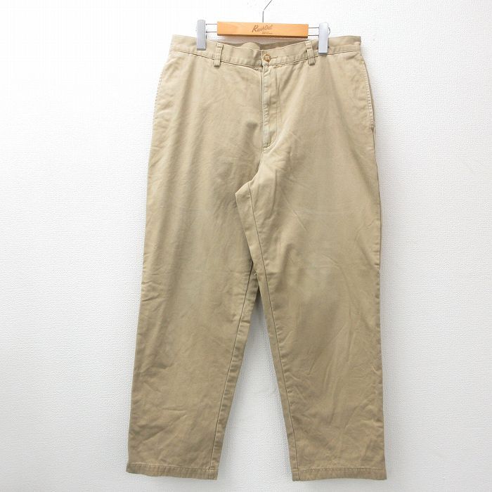 W34/古着 エルエルビーン LLBEAN パンツ メンズ 00s コットン ベージュ カーキ 内側フランネル 24sep26 中古 ボトムス ロング
