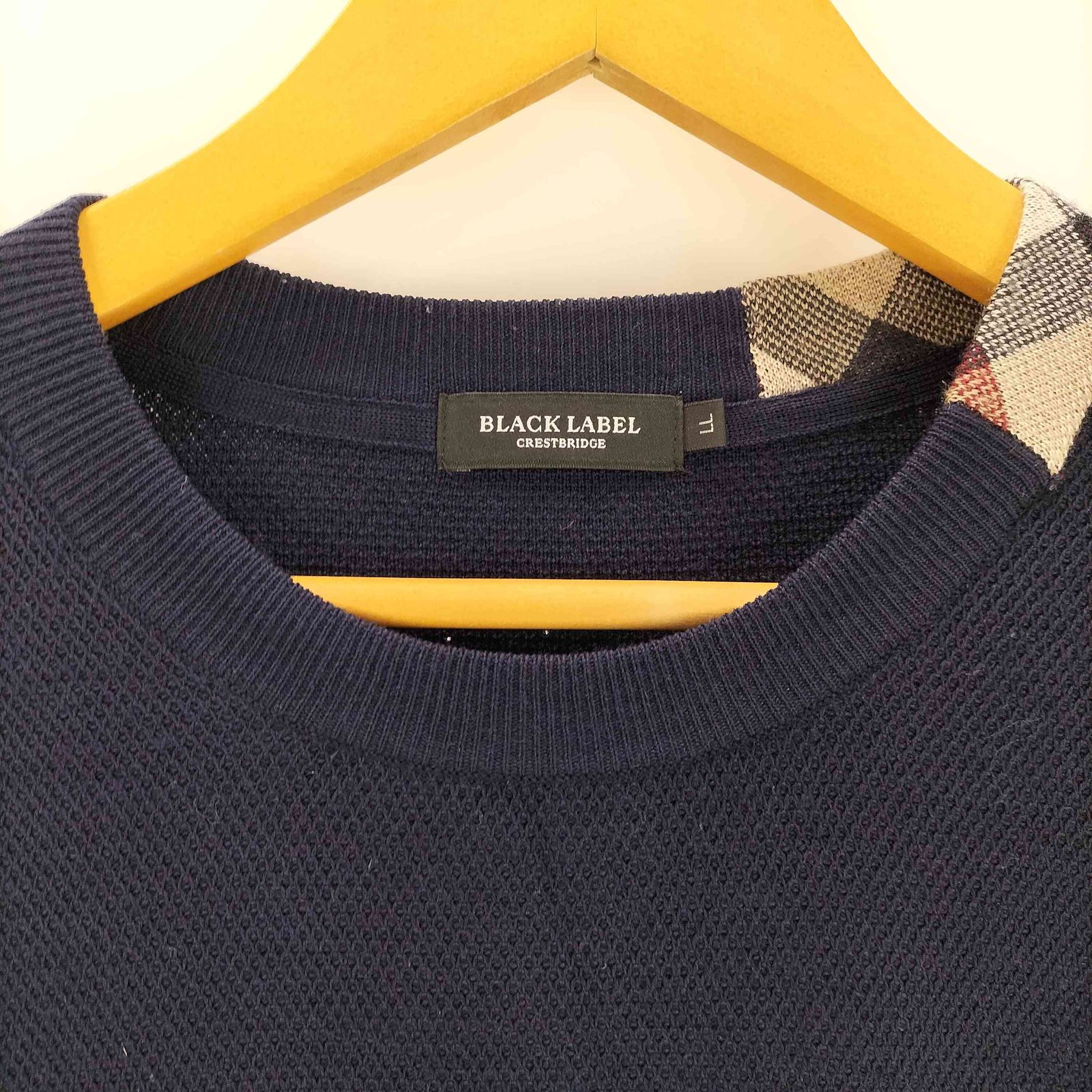 美品 ブラックレーベルクレストブリッジ 切替 ニットブルゾン CBチェック 黒 新品未使用 ブラックレーベルクレストブリッジ ニットブルゾン チェック