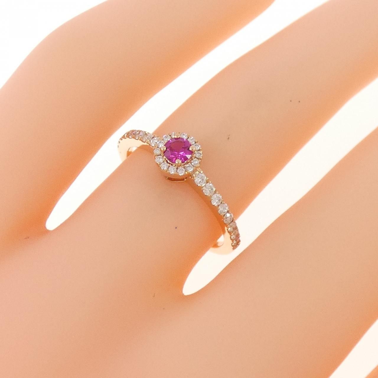 K18PG ルビー リング 0.125CT ルビー ダイヤモンド リング K18 ピンク  